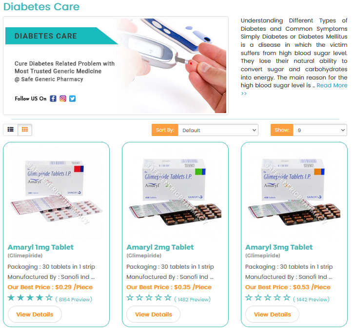 Product search results for diabetes medications