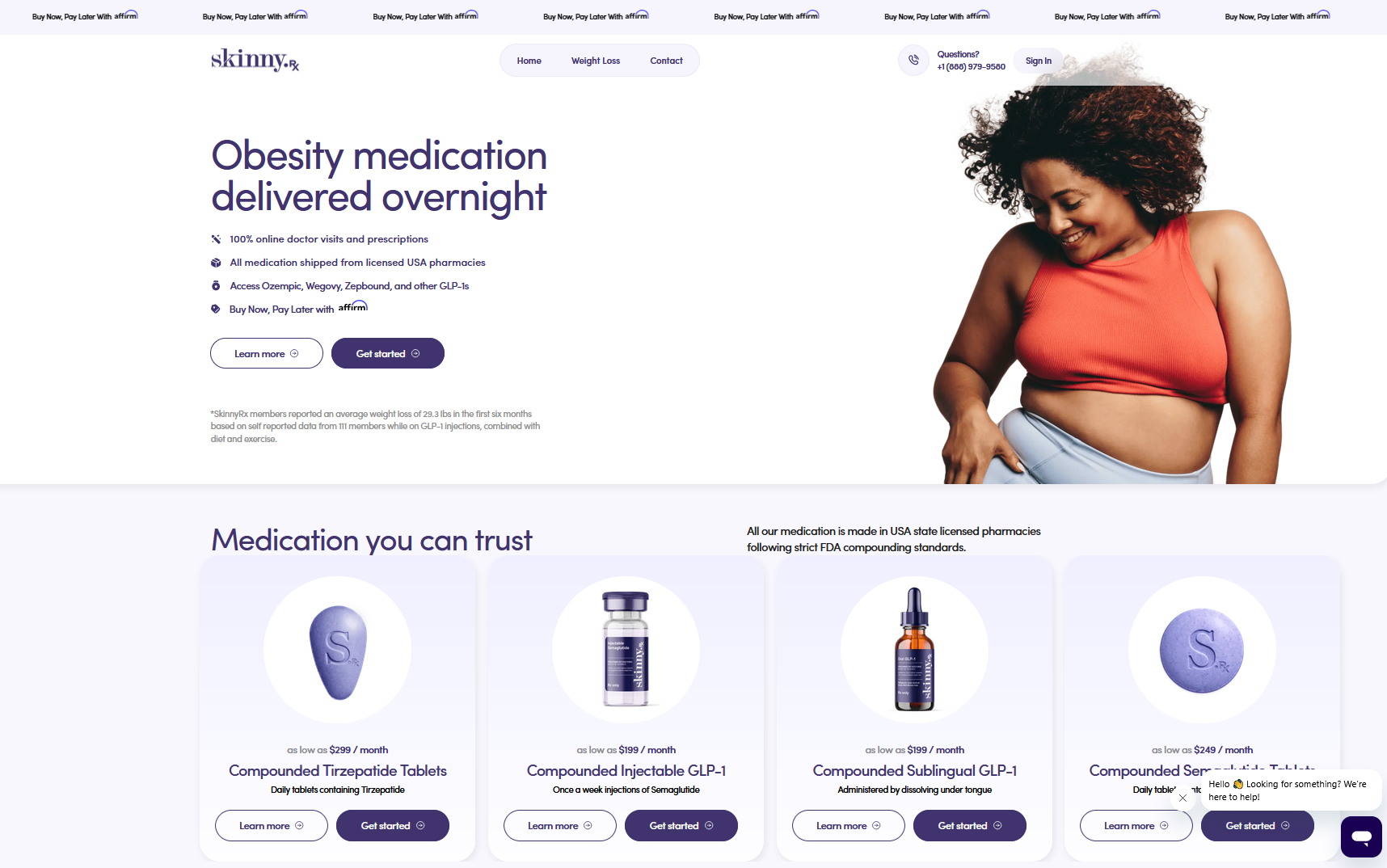 SkinnyRx homepage on mobile device