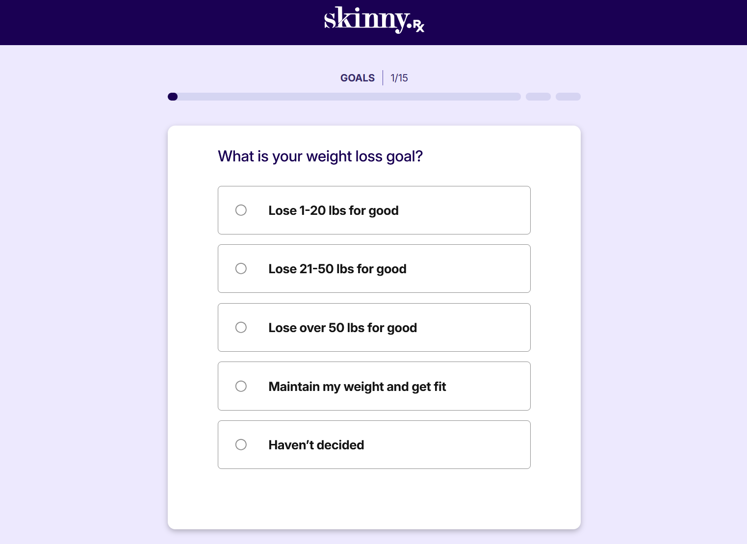 Health intake quiz interface