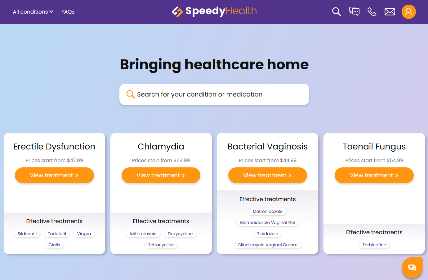SpeedyHealth homepage interface