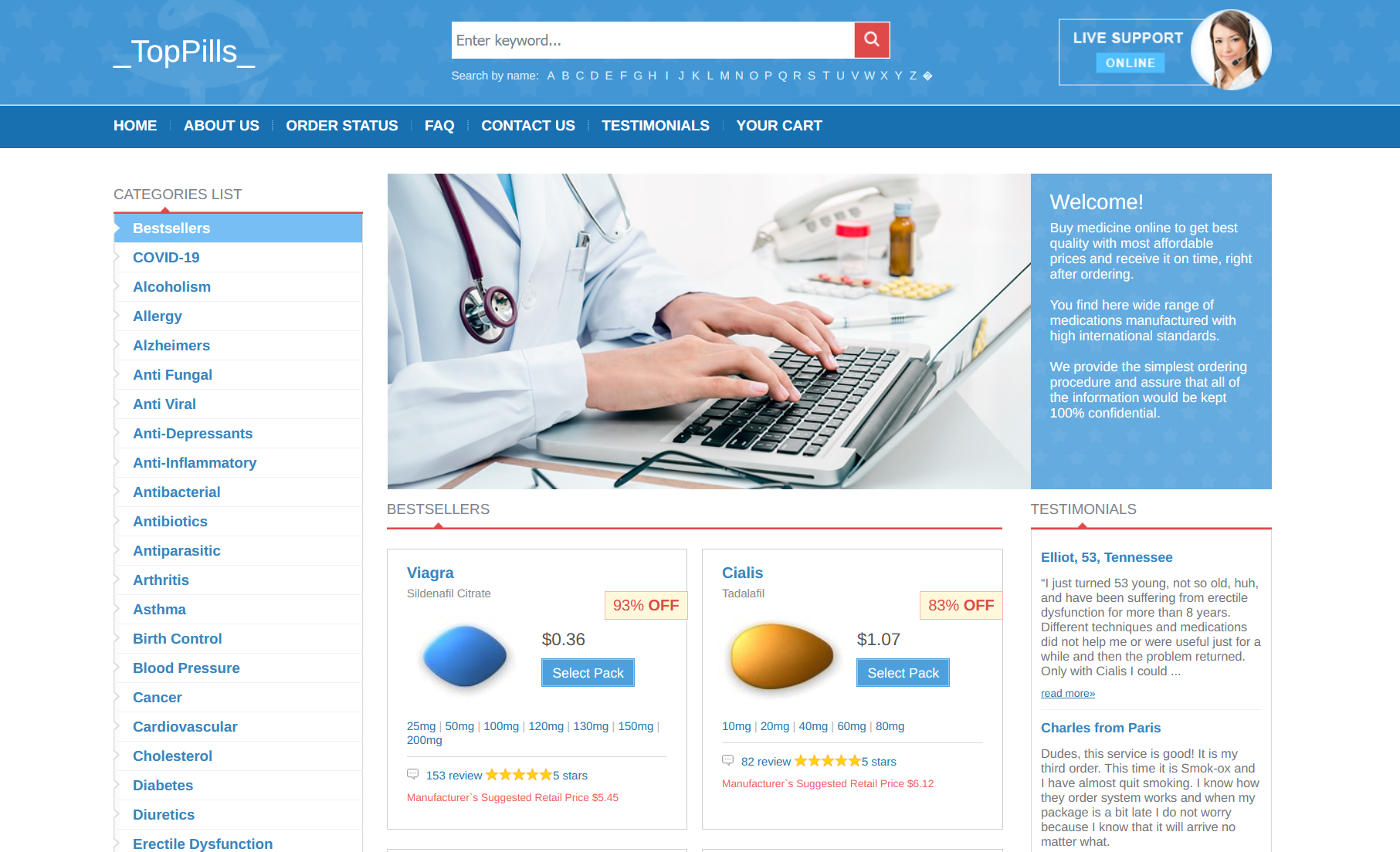 TopPillsOnline homepage