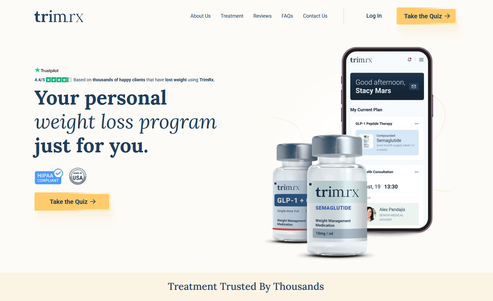 TrimRx homepage interface