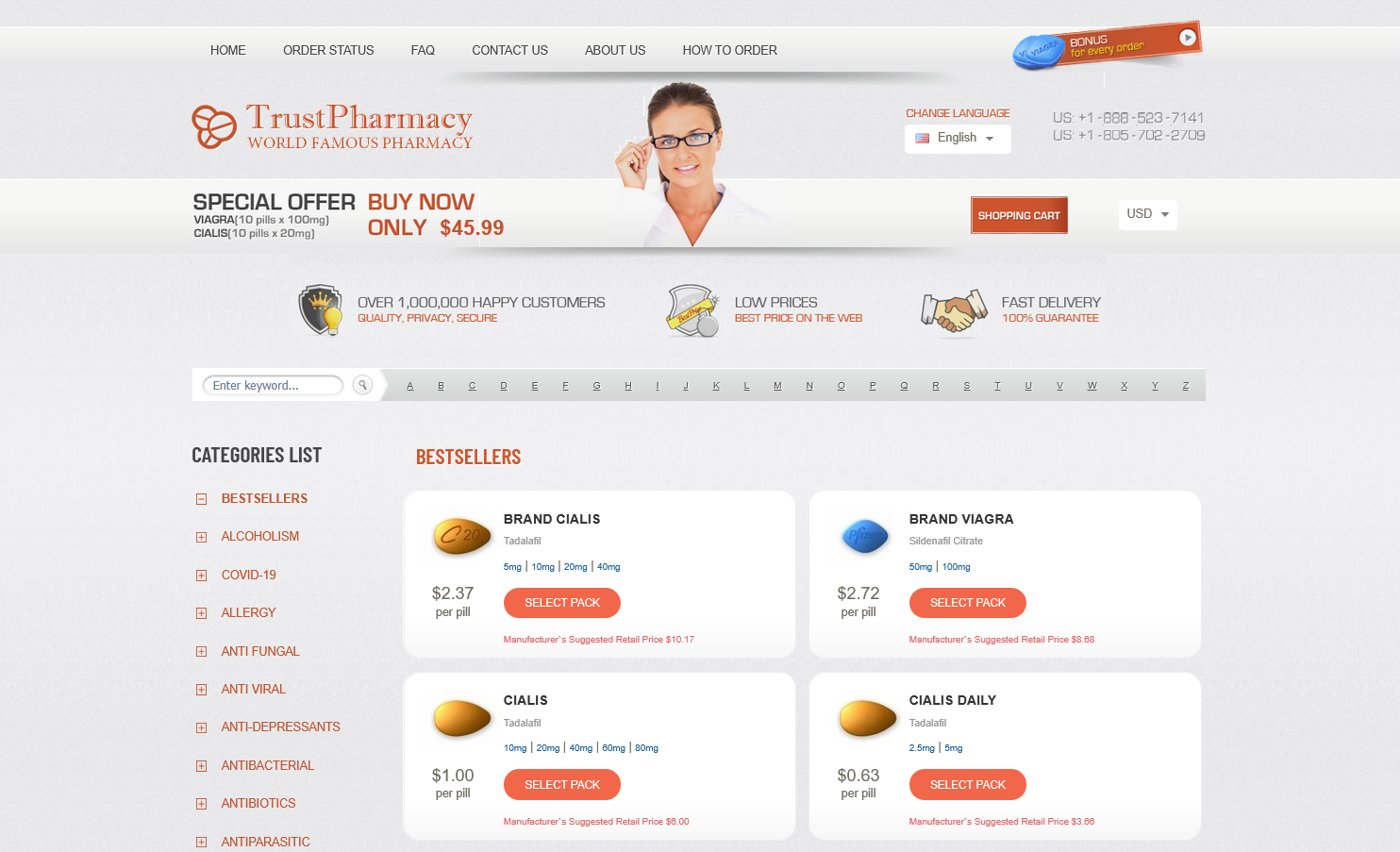 TrustPharmacy homepage interface