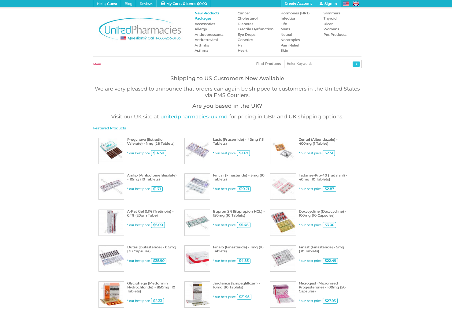 UnitedPharmacies homepage interface on a laptop
