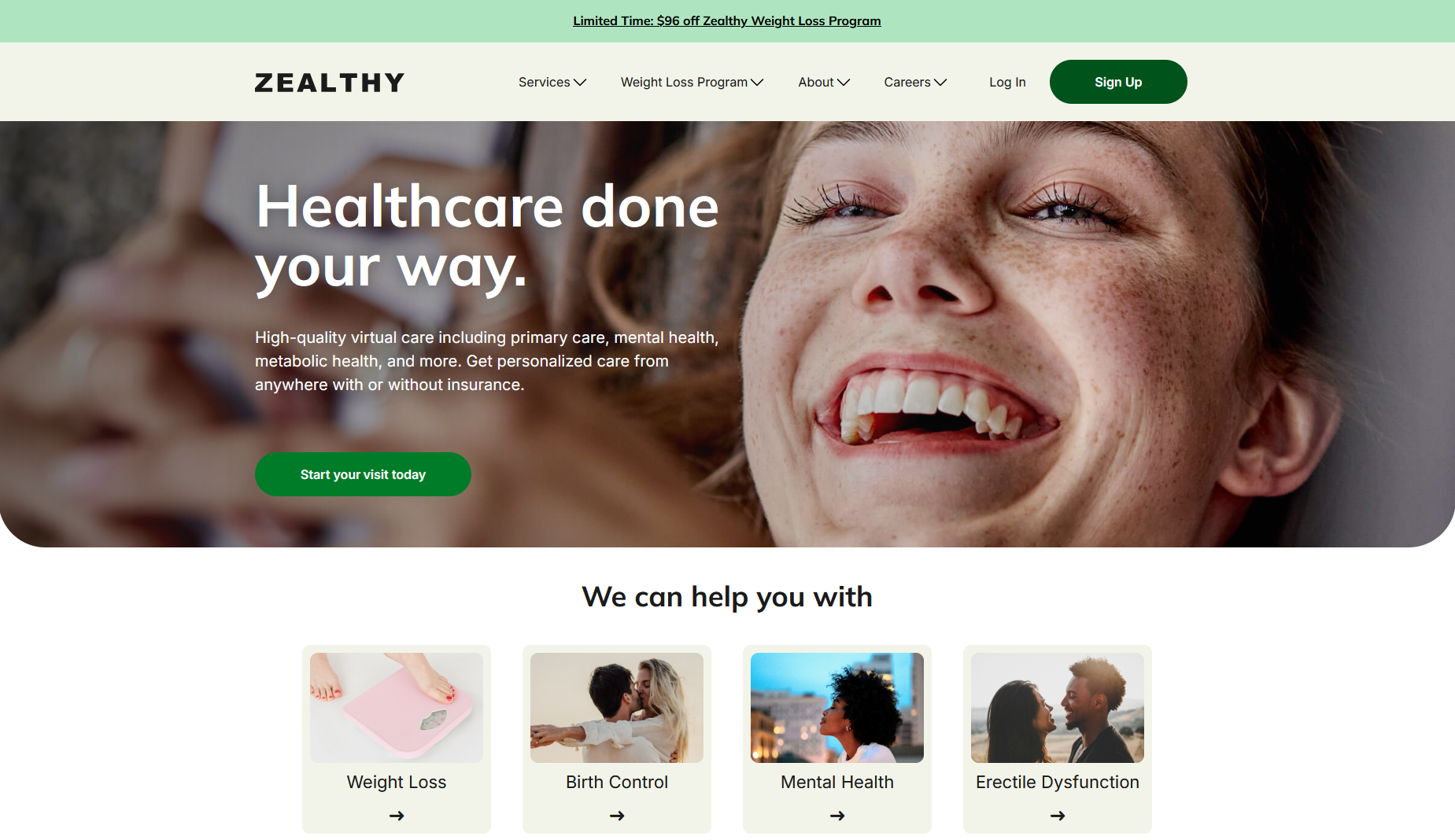 Zealthy homepage interface